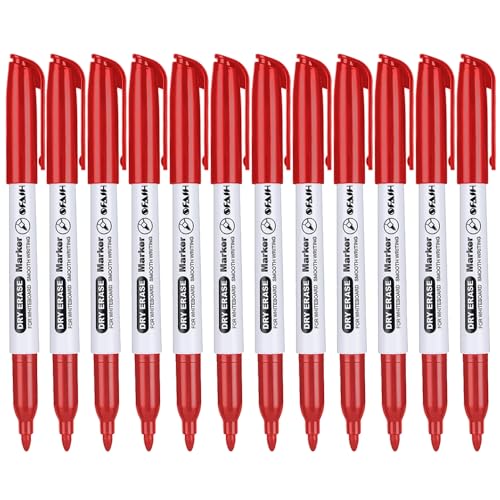SFAIH Red Dry Erase Markers Fine Tip - 12 Pack Whiteboard Markers Standard Set For Grading Papers, Editing, Corrections & Important Highlights | Low-Odor - color: Red