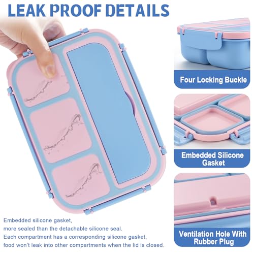 shell and turtle Bento Box Adult Lunch Box, Lunch Containers for Kids Girls Boys with 4 Compartments, Lunchable Food Container with Utensils, Sauce Jar, Muffin Liners, 40 Oz/5 Cup, Blue Pink - color: Blue Pink