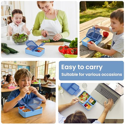 HWONMTE 2 Pack Bento Lunch Snack Boxes Set for Kids Reusable Food Containers Removable Dividers for Toddler Girls Boys Teens to School,Travel (2 Pack Blue) - color: 2 Pack Blue