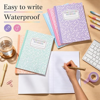 12 Pack Large Composition Notebooks Bulk 9.8 × 7.5 in Wide Ruled Hard Cover Composition Book Assorted Marble Journal College Ruled Paper for Adult Student College Office Back to School Supply(Pastel) - size: 12 Pack, style: Pastel