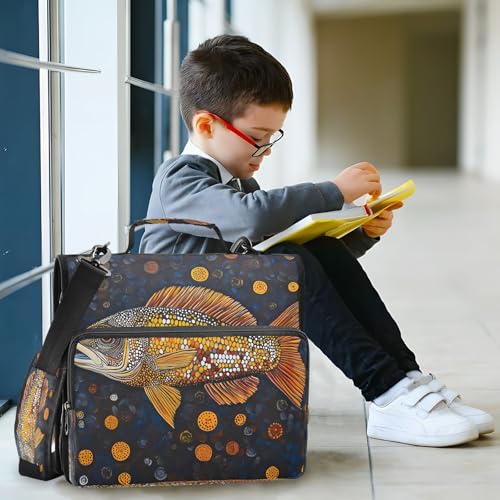 3 Ring Zipper Binder Abstract Art Fish Binders Bag with Shoulder Strap 500 Sheets Paper Organizer Trapper Keeper Documents Storage File Folder for School Office - color: A932