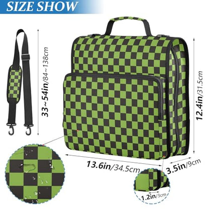 Green Black Checkered Binder Bag 3 Ring Zipper Binders with Shoulder Strap for School Office Organizer Storage - color: Q009