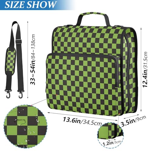 Green Black Checkered Binder Bag 3 Ring Zipper Binders with Shoulder Strap for School Office Organizer Storage - color: Q009