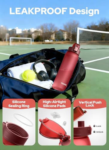 Opard Zip 30oz Plastic Water Bottle Dishwasher Safe, Leakproof Flip-Top Lid, BPA Free Tritan, Wide Mouth Reusable Sports Water Bottle for Gym Hiking Commuting Outdoor Travel and School - color: Cranberries Red, style: 30 Ounces