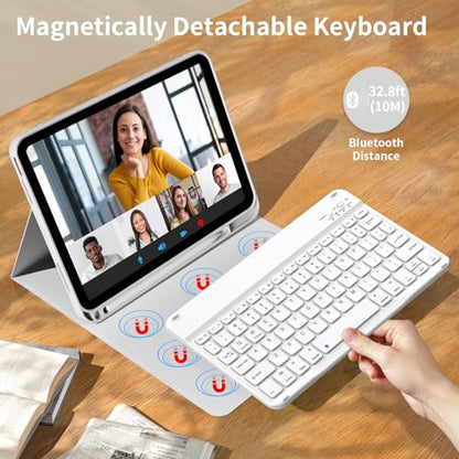 kenke for iPad 11/10th Gen Case with Keyboard 11/10.9 inch 2025 A16/2022, Detachable Wireless Bluetooth Keyboard Case Thin & Light with Built-in Left Side Pencil Holder, White Square Keycaps (Gray) - color: Gray-1