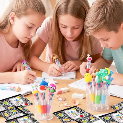 ANGOLIO Back to School Gifts for Students - 28 Sets First Day of School Gifts Include Animal 4 in 1 Multicolor Ballpoint Pens with Greeting Cards for Classmate Teacher Classroom Reward Party Supplies - style: Back to School Cute Animals