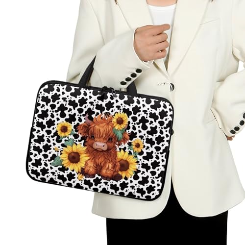 HUGS IDEA Laptop Sleeve Carrying Case for Women Computer Cover with Handle Notebook Messenger - color: Cute Cattle Cow Print, size: 17inch