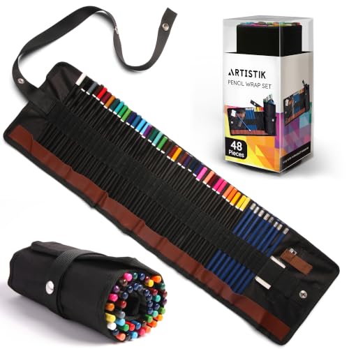 ARTISTIK Coloring Pencils Wrap Set with Vivid Colors – 47-Piece Artist Grade Drawing & Sketching Colored Pencil Set – 3.5mm Colored Pencils for Adults Coloring Books