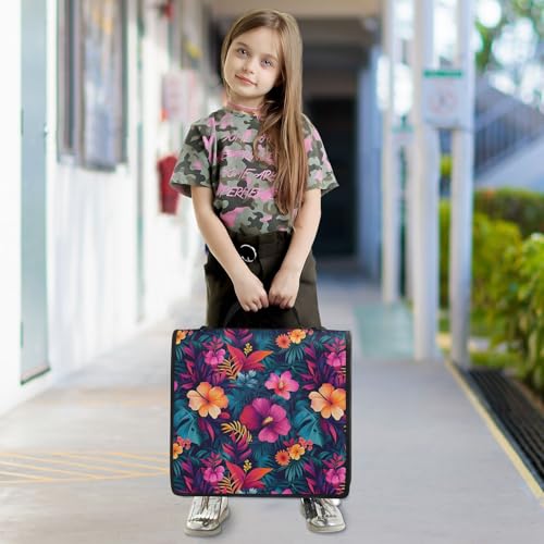 Orange Red Hibiscus Flower Zipper Binder 3 Ring with Handle and Shoulder Strap, 500 Sheet Binder Organizer Capacity & Multi-Pockets for School Office - color: A6718