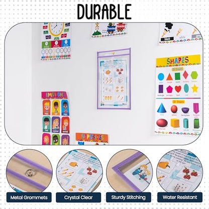 Essex Wares - 6 Pack, Light Purple, Water-Resistant Dry Erase Pocket Document Protectors, 10" Wide x 13.5" Tall - Dry Erase Clear Plastic Sleeves - Reusable & Easy Erase Plastic Invoice Holders - color: Light Purple