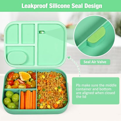 Caperci Bento Lunch Box for Kids - 5.8 Cups Stackable Leakproof Bento Box Adult Lunch Box with Sauce Container - Idea for School, On-the-go, Built-in Utensil Set, BPA Free (Green) - color: Green