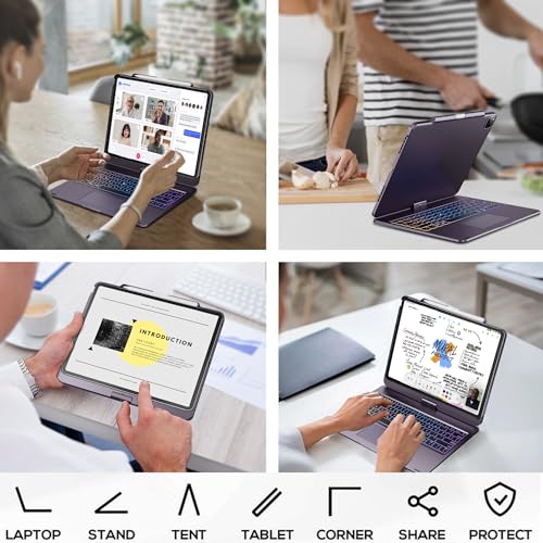 edaiser Swivel Keyboard Case iPad Air/Pro 13" & Pro 12.9" 3rd-6th Purple | 360° Rotatable Cover, Pencil Holder, Trackpad | Backlit |for iPad Air 13" (M2/M3/M4), Pro 13" M4 M5, Pro 12.9" (3rd-6th Gen) - color: Metallic Purple, size: iPad Pro/Air (12.9"/13"