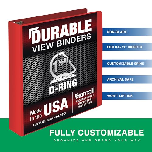 Samsill Durable 1.5 Inch Binder, D Ring Binder, Customizable Clear View Cover, Ruby Red, Holds 350 Pages - color: Red, size: 1.5 Inch