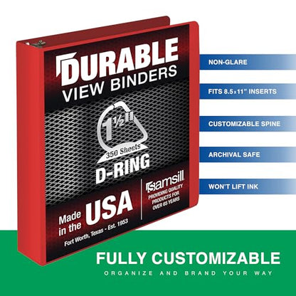 Samsill Durable 1.5 Inch Binder, D Ring Binder, Customizable Clear View Cover, Ruby Red, Holds 350 Pages - color: Red, size: 1.5 Inch