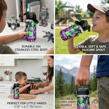 Gamepad Pattern Kids Water Bottle 12oz Stainless Steel Insulated Bottle Vacuum Leak Proof Straw Lid with Double Wall BPA Free School (Color5) - color: Color5
