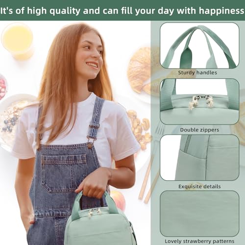 LEDAOU Kids Lunch Bag for Girls, Insulated School Lunch Box, Lightweight | Insulated interior, lightweight design, front pocket, smooth dual zippers, ideal for school and travel - color: Green