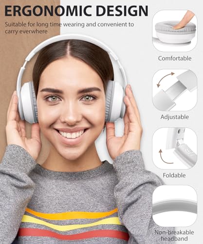rockpapa E7 Over Ear Wireless Bluetooth Headphones with Mic, Foldable Wired/Wireless Headphones with Microphone for Kids Childrens Boys Girls Teen Youth Adult White - color: White, style: without Case