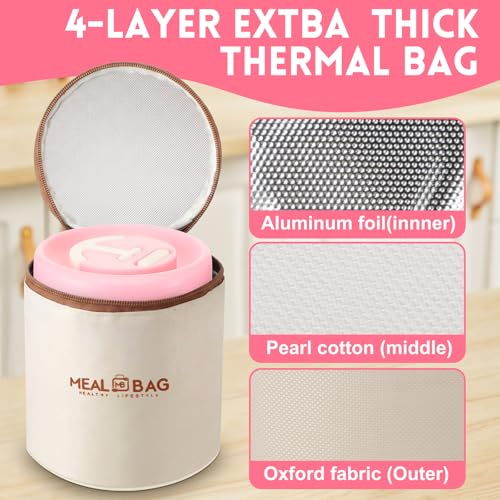Dandat 2 Pcs Portable Insulated Lunch Containers Thermal Bento Box with Bag Fork Knife Stainless Steel Lunch Box 15.2 oz 21 oz Separate Stackable Food Jar for Adult Men Women(Pink) - color: Pink