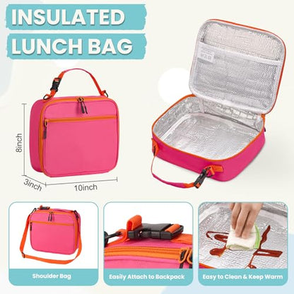 PIQUEBAR Kids Lunch Box with 8oz Thermo, Leakproof Bento Box with Insulated Bag, Kids Insulated Water Bottle with Straw, Food Lunch Container for Back to School Girls, Pink - color: Pink