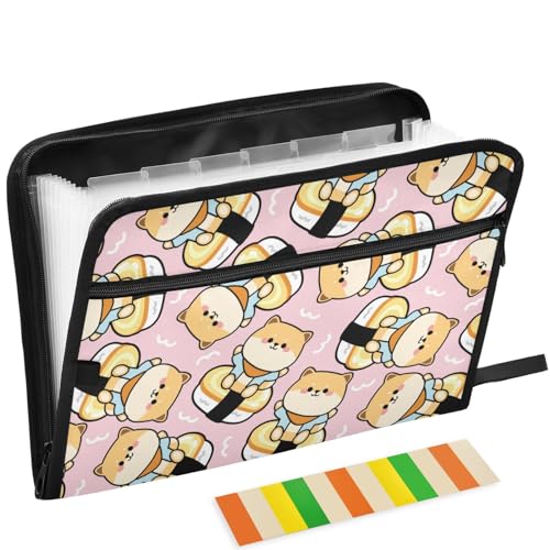 Cute Dog Sushi 13 Pockets Expanding File Folder with Sticky Labels Accordion File Folder Document Organizer Letter Size A4 Papers Expandable File Keeper - color: Multicolor 38
