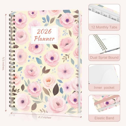 2026 Planner, Weekly and Monthly Calendar Planner Agenda, Jan 2026 - Dec 2026, Planning Academic Book, Office Desk Accessories and School Supplies - A5 (6.3'' x 8.5'') - color: C-Blush Blooms