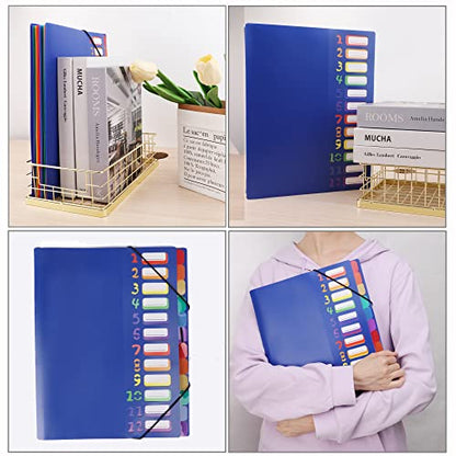Edufun Rainbow Tab Expanding File Folder - 24 Pockets, Durable A4 Letter Size Organizer, Water-Resistant Plastic Dividers, Home/Office/School Document Holder (Blue)