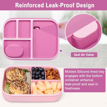 Caperci Stackable Bento Lunch Box for Adult & Teens - Reinforced Leak-Proof Lunch Container 4-Compartment with Utensils & Sauce Container, BPA-Free, Dishwasher/Microwave Safe, 47oz (Cherry Blossom) - color: Cherry Blossom