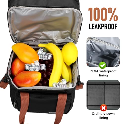 Men's and Women's Lunch Box - Double layer Insulated Lunch Bag, Insulated Inner Lining, Portable Cooler for Work, Travel, or Picnicking, Black