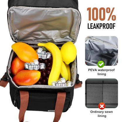 Men's and Women's Lunch Box - Double layer Insulated Lunch Bag, Insulated Inner Lining, Portable Cooler for Work, Travel, or Picnicking, Black