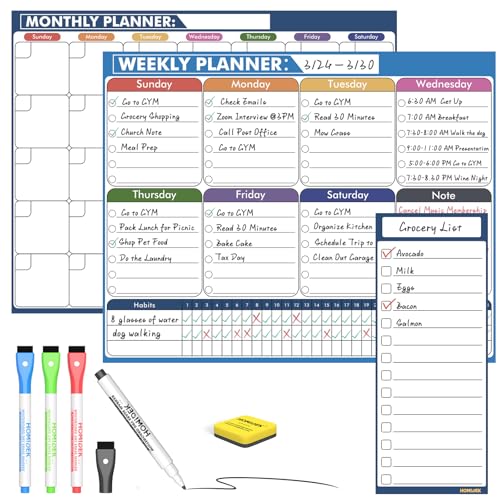 HOMiDEK Magnetic Calendar for Refrigerator: Reusable Dry Erase Monthly Fridge Whiteboard Calendar Magnet Weekly Planner White Board with Magnetic list, Dry Erase Markers and Eraser - 14 x 11 Inches - size: 11"W x 14"H, style: Monthly Planner + Weekly Plan