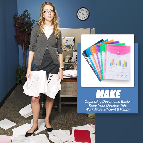 Binder Pocket Organizer Folders, 12 Pack Expandable Files Bag Plastic Envelopes Binder Folders with 11 Holes for 2/3/4 Ring Binder, Document Pouch with Snap Button and Label for School Office Home - color: Vertical-12 Pack