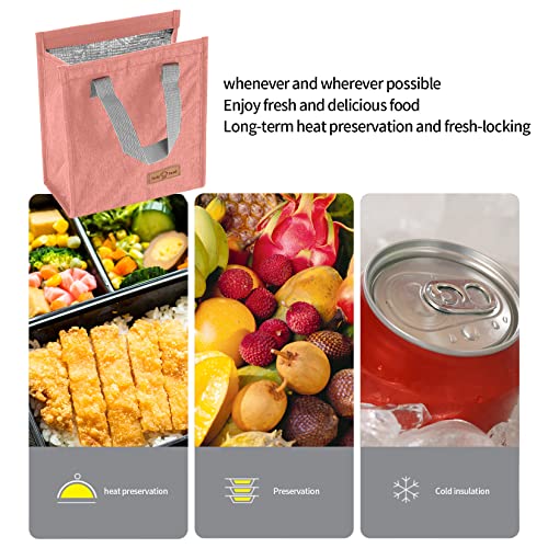 2Pcs Pink Lunch Bag Insulated, Lunch Box Bag, Reusable Lunch Tote Bag | small lunch tote,tasty food lunch bag,small cooler bag,Lunch Box Container Bag Insulated for Women, Men, Work, Office, Travel - color: Pink
