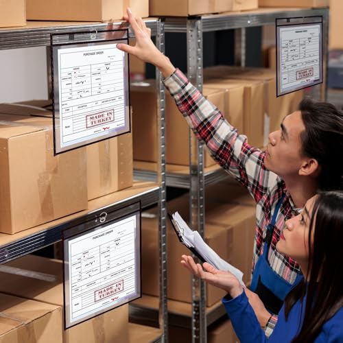 60 Packs Dry-Erase Pockets Bulk Oversized Reusable Dry Erase Pocket Sleeves with 4 Rings, 10x14 Black Ticket Holders, Clear Plastic Sheet Protectors, Teacher School Classroom Supplies - color: Black, size: 10 X 14"-60 PCS