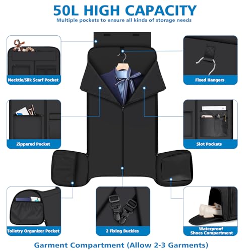 Convertible Garment Bags for Travel - Carry on Garment Duffle Bag with Backpack Straps for Men Women, 4 in 1 Large Travel Duffel Bags with Shoes Compartment Hanging Suit Dress Weekender Bag 3pcs Set - color: C-Black