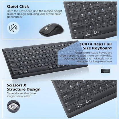 CITLLA Wireless Keyboard and Mouse Combo, Scissor-Switch Keys, 2-in-1 USB Receiver and Two Bluetooth, Multi Device Silent Design for Computer, Laptop, MacBook and iPad (Pure Black) - color: Pure Black