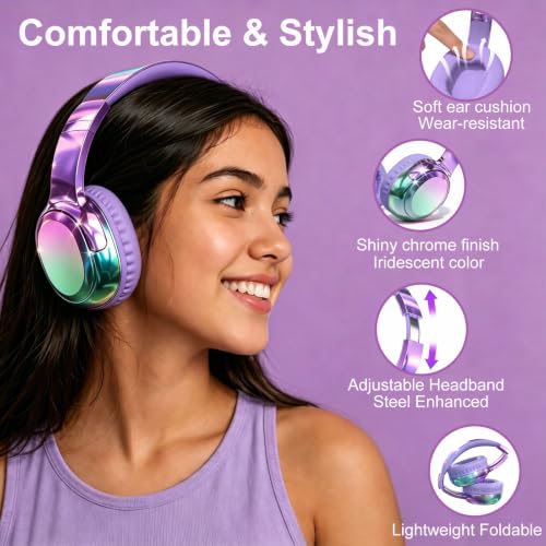 Joysico Wired and Wireless Headphones Over Ear for Kids Teen Girls Women | 85/94dB Volume Limit, Bluetooth 6.0, Mic, 60H Playtime, Foldable, Aux Cord for School Travel, Headset for iPhone iPad Tablets