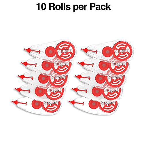 STAPLES Correction Tape, White, 10 Pack – Sidewinder Applicator for Instant, Precise Corrections - style: 10 Pack