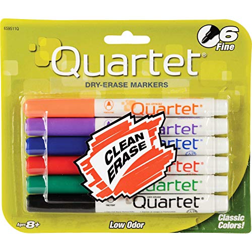 Quartet Classic Low Odor Dry-Erase Markers, Fine Tip, Assorted Colors, 6 Pack (659511Q) - style: Fine Tip