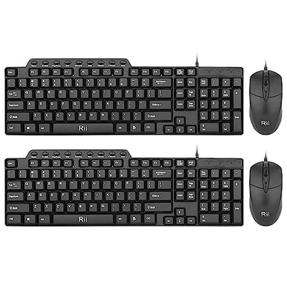 (2PACK) Wired Keyboard and Mouse,Rii RK203 Ultra Full Size Slim USB Basic Wired Keyboard Mouse Combo Set with Number Pad for Computer,Laptop,PC,Notebook,Windows - size: 2 pack