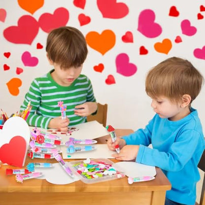 Vellibring 24PCS Valentines Fun Pens 0.7mm Cute Animal Multicolor Ballpoint Pens Retractable 4 Colors in One Valentines Stationery Party Favors School Supplies Students Rewards - style: Valentines-24pcs