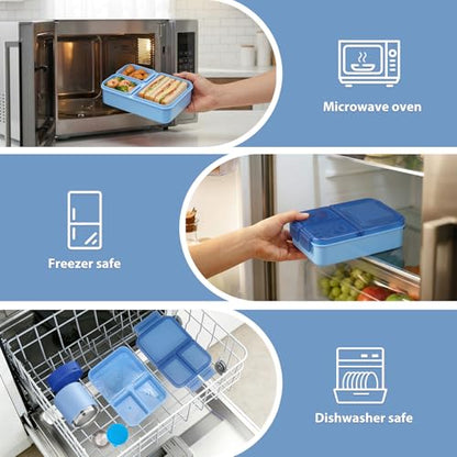 HWONMTE Bento Lunch Snack Boxes Set for Kids Reusable Food Containers with Insulated Lunch Bag, Sauce Box,Removable Dividers for Toddler Girls Boys Teens to School,Travel - color: Blue Set