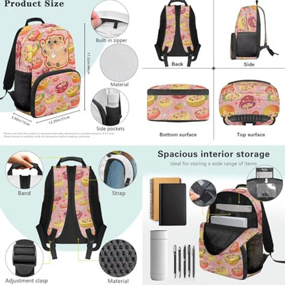 Kids Backpack Set, 4 PCS School Bag with Lunch Box, Pencil Case and Water Bottle Cover, Cute Capybara Print School Bag Set for Elementary School Students Daily Use - color: Capybara Fruit Print