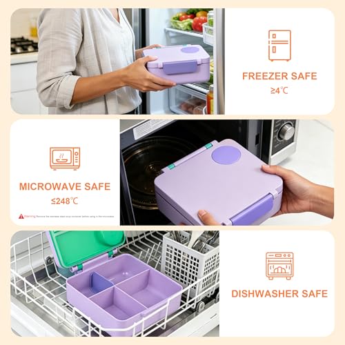 FOOYOO Bento Lunch Box Set for Kids & Adults, Leakproof 4-Compartment Container with Insulated Stainless Steel Food Jar, Utensils, BPA-Free, Microwave & Dishwasher Safe for School Work Travel（Purple） - color: Purple