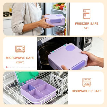 FOOYOO Bento Lunch Box Set for Kids & Adults, Leakproof 4-Compartment Container with Insulated Stainless Steel Food Jar, Utensils, BPA-Free, Microwave & Dishwasher Safe for School Work Travel（Purple） - color: Purple