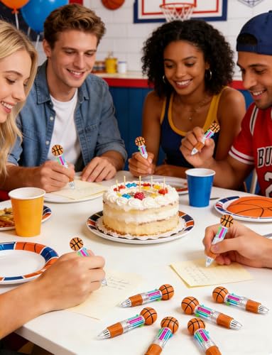 36Pcs 4-in-1 Basketball Mini Multicolor Ballpoint Pens | Cute Retractable Pen Bulk for Birthday Party Classroom Student Prizes Teacher Rewards - style: BasketballMulticolorPens36Pcs