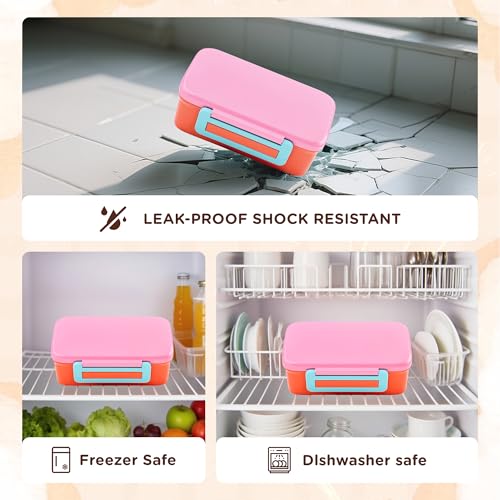 JXXM Bento Lunch Box for Kids With 8oz Thermo, Leakproof Bento Box with with 2 Compartments, Insulated Bottle, Lunch Bag, BPA Free Dishwasher Safe for School Girls Boys (Pink) - color: Pink 01