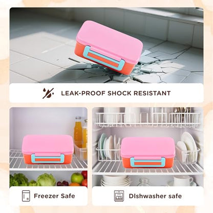 JXXM Bento Lunch Box for Kids With 8oz Thermo, Leakproof Bento Box with with 2 Compartments, Insulated Bottle, Lunch Bag, BPA Free Dishwasher Safe for School Girls Boys (Pink) - color: Pink 01