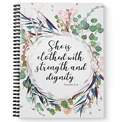 Gotcha Covered Notebooks Softcover Clothed With Strength 8.5" x 11" Religious Spiral Notebook/Journal, 120 College Ruled Pages, Durable Gloss Laminated Cover, Black Wire-o Spiral. Made in the USA - color: Clothed With Strength