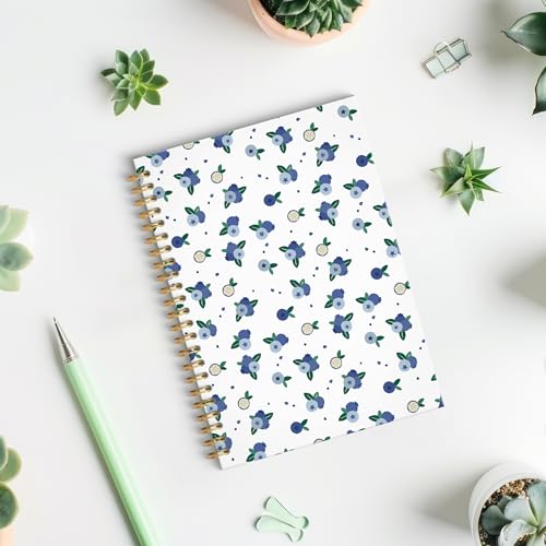 Blueberry Fruit Spiral Notebook, Blueberry Gifts Journal, Fruit Lover Gifts, Cute Blueberries Fruits Botanical Hardcover Notebook Journal, 5.5x8.3 Inch - color: Blueberry