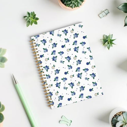 Blueberry Fruit Spiral Notebook, Blueberry Gifts Journal, Fruit Lover Gifts, Cute Blueberries Fruits Botanical Hardcover Notebook Journal, 5.5x8.3 Inch - color: Blueberry